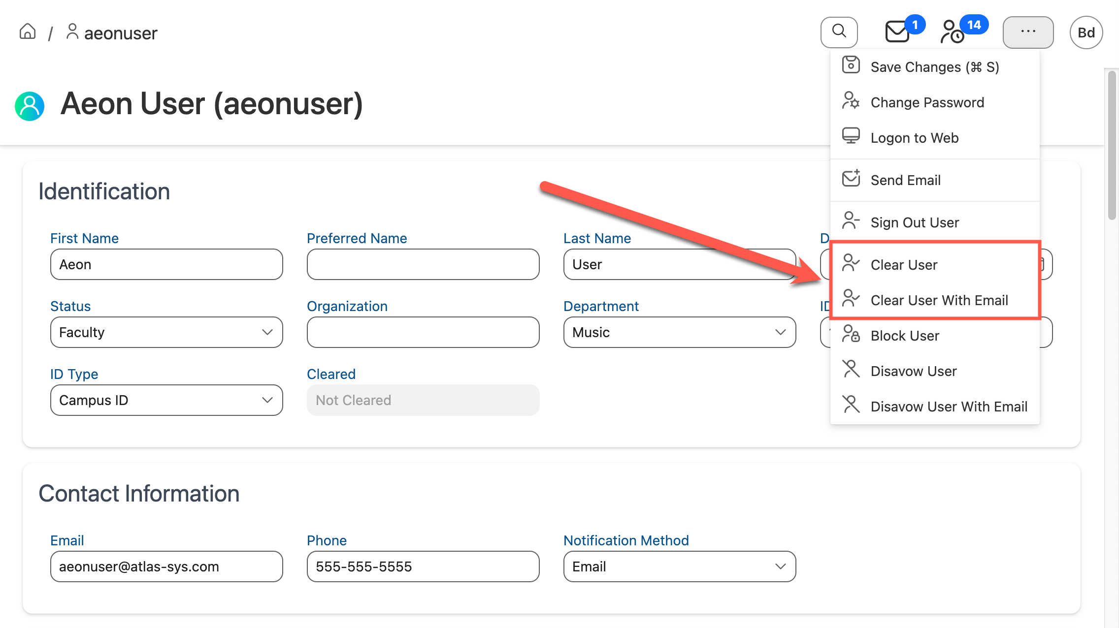 Clear user options in Action menu